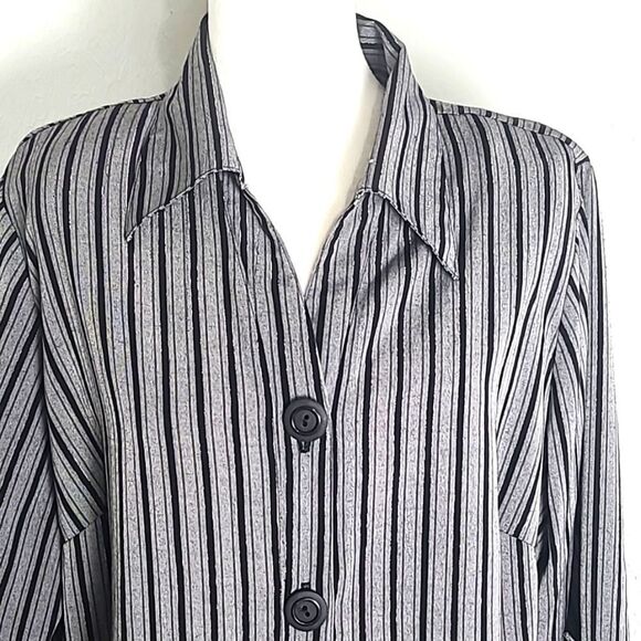 Gloria Lance Vintage Buttondown Blouse,Gray, Black & Metallic Stripe, Size 2X - Picture 3 of 9